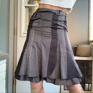 Vintage Pinstripe Patchwork Midi Skirt